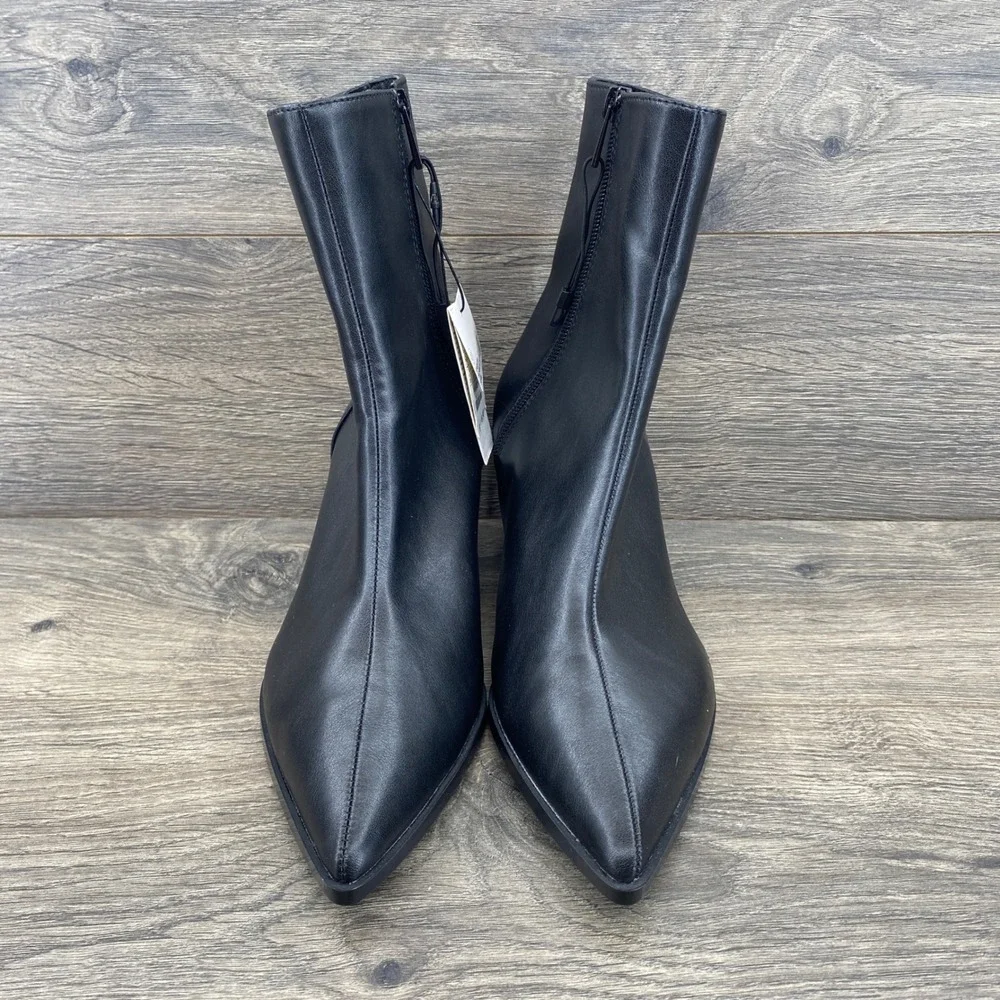 Zara Ankle Boots Womens Size 8 Black Pointed Toe Kitten Heel Side Zip